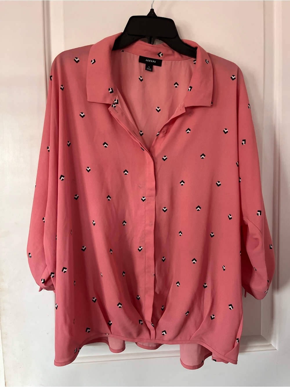 Alfani Coral-Pink Button-Front Blouse with Micro Dot Motif